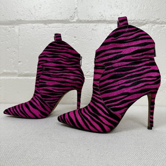 Jessica Simpson Zebra Stiletto Heels Hot Pink Black Booty Boots Women's 8.5 - Picture 4 of 12